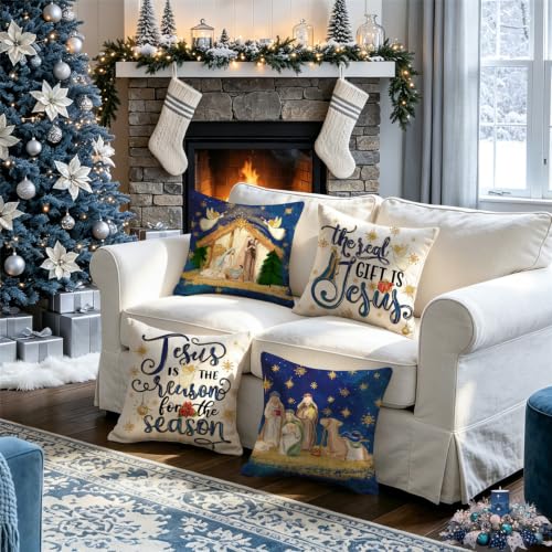 MODOVOS Nativity Scene 20x20 Inch Christmas Pillow Covers (Set of 4) – Front-Pattern Only