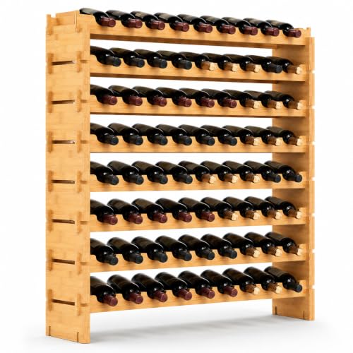 72-Bottle Bamboo Wine Rack, 8-Tier Stackable Freestanding Shelf