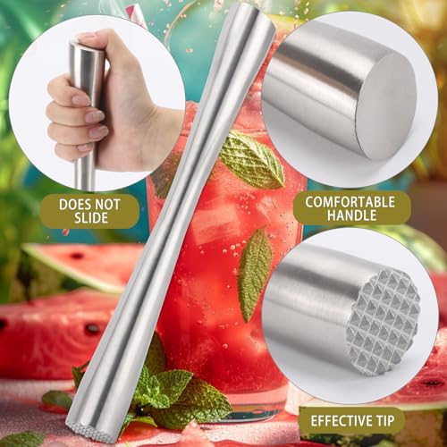 Stainless Steel Cocktail Muddler Set - 10-Inch Bar Accessories for Mojitos, Old Fashioned & Fruit Drinks