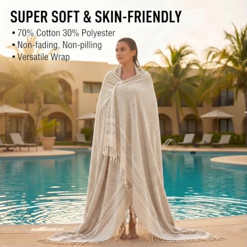 Oversized Turkish Beach Blanket, 82x88 Extra Large Sand-Free Cotton Throw