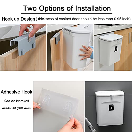 2.4 Gallon Kitchen Compost Bin with Lid Hanging Countertop Trash Can White