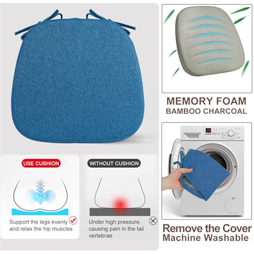 U-Shape Memory Foam Dining Chair Cushion - 16-Inch Non-Slip Seat Pad, Blue