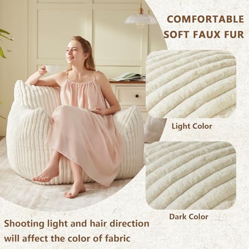 Achicsofar White Faux Fur Bean Bag Chair for Adults & Teens - Medium