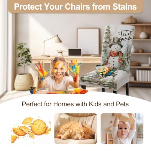 SearchI Snowman Christmas Dining Chair Covers Set of 6 Stretch Holiday Slipcovers