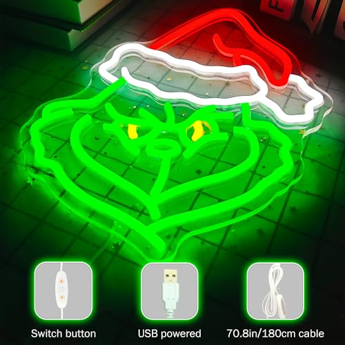 JanHune Christmas Cartoon Neon Sign - Dimmable LED Wall Light for Holiday Decor