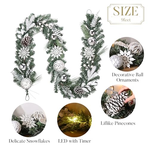 Valery Madelyn 9 Feet Pre-Lit Christmas Garland with Lights and Pinecones for Indoor Outdoor Holiday Decor
