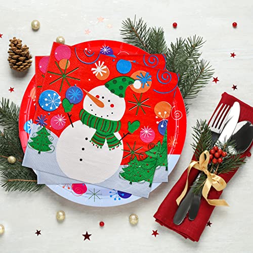 Gatherfun Christmas Snowman Party Plates & 50-Piece Napkins Set - Disposable Dinnerware