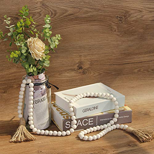58-Inch Natural Wood Bead Garland Farmhouse Rustic Wall Decor