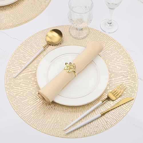 15 Inch Gold Round Placemats Set of 6 - AdasBridal Vinyl Table Mats, Pressed Metallic Decor