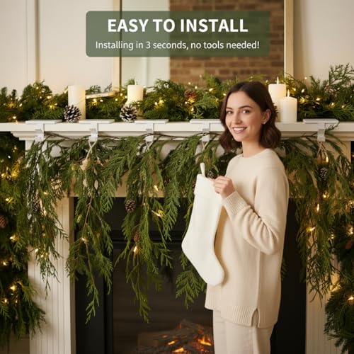 3 Pack Heavy Duty Metal Stocking Holders for Mantle, 2-in-1 Garland Hangers