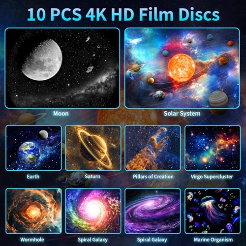 4K HD Galaxy Star Projector with 10 Slides and 8 Color LED Night Light