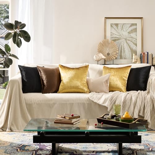 GIGIZAZA Gold Velvet Throw Pillow Covers 18x18, Pack of 2 Soft Cushion Covers