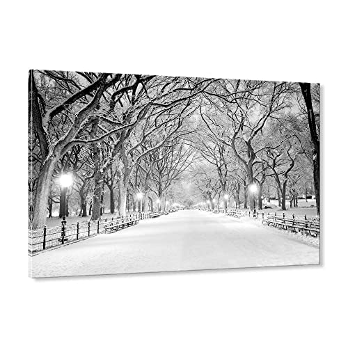 Winter Snowy Central Park Canvas Wall Art - 36 x 24 Inches, Landscape Painting for Home Decor - Snowy Park Scene - Variation of Snowy Central Park / 36L x 24W