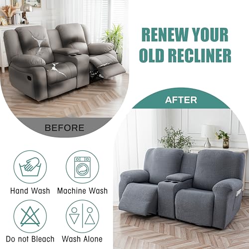 Stretch Recliner Loveseat Cover with Console - Dark Gray