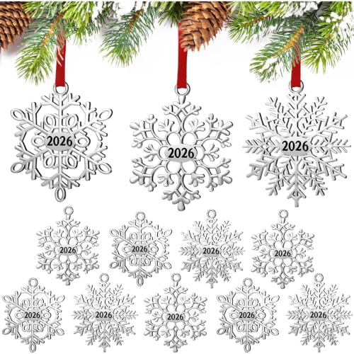 Hotop 12-Pack Silver Metal Christmas Snowflake Ornaments Holiday Decor