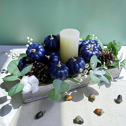 12 Pcs Small Navy Blue Artificial Foam Pumpkins for Fall Home Decor