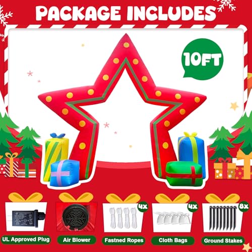 OurWarm 10ft Outdoor Christmas Inflatable Arch with Built-In LED Lights