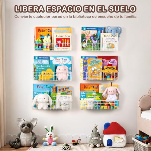 6-Pack Wall Mounted Floating Bookshelves for Kids Nursery Room Storage