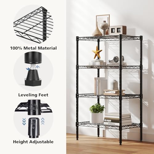 4-Tier Metal Wire Storage Shelves Adjustable Heavy Duty Standing Rack