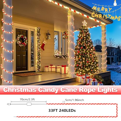 Candy Cane Christmas Lights 33ft 240 LED with 8 Modes – Warm White