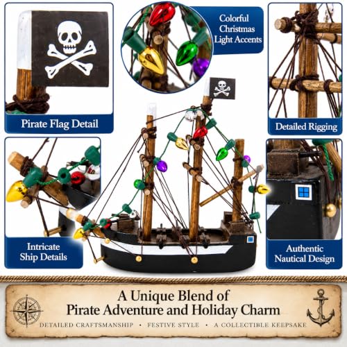 Wowser 3.75-Inch Pirate Ship Christmas Ornament with Mini Lights