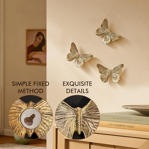 3D Butterfly Wall Decor Set - Antique Copper Resin Butterfly Wall Art (3-Pack)