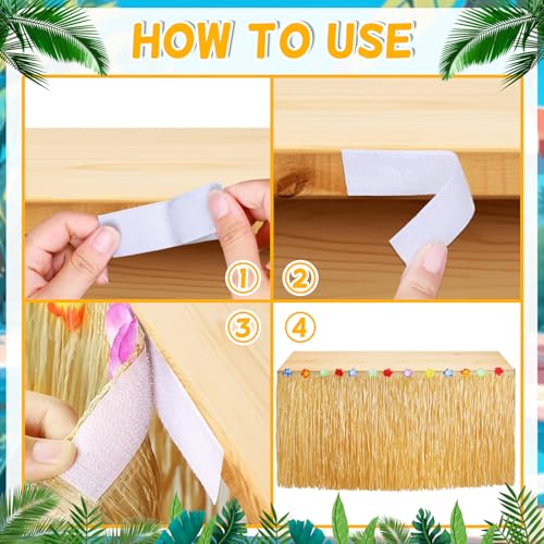 2-Pack Grass Table Skirt for Luau Hawaiian Party Decorations 53.2 x 29.5 Inch