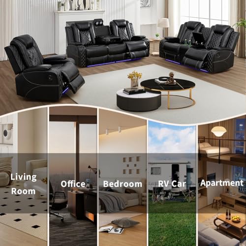 3-Piece Power Reclining Sofa Set with Storage Console and LED Lighting
