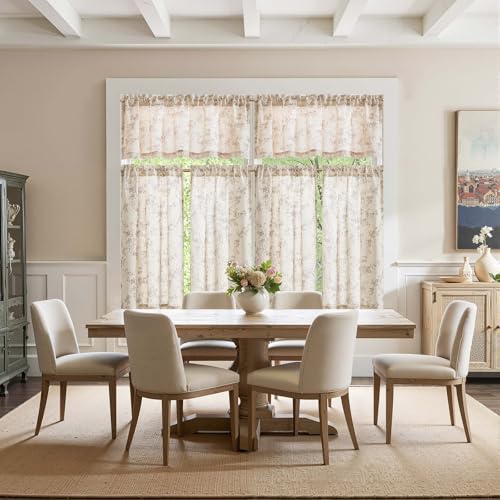 Floral Kitchen Tier Curtains and Valance Set - 3 Pieces, 36-Inch