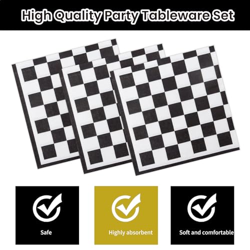 40-Piece Race Car Party Supplies: Checkered Flag Plates and Napkins Set