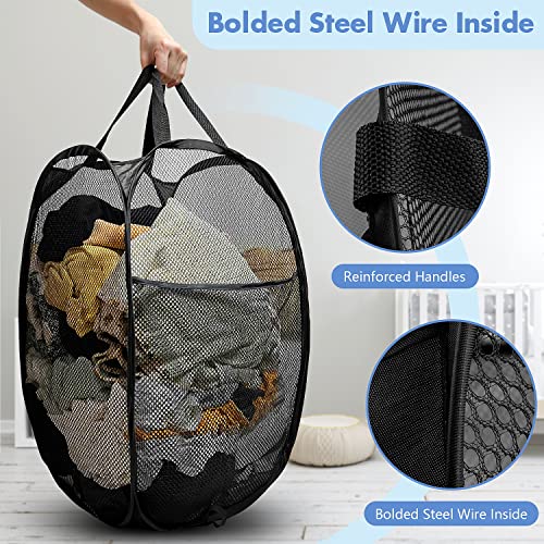 70L Pop Up Laundry Hamper, Collapsible Mesh Basket with Side Pocket