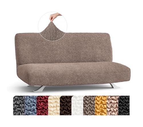 Stretch Futon Couch Slipcover - Bi-Elastic Armless Sofa Bed Cover - Soft Taupe
