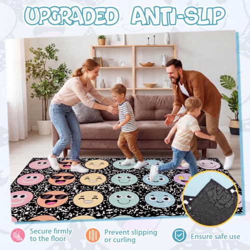 Pastel Smile Face Classroom Rug 5x7 ft Non-Slip Educational Play Mat