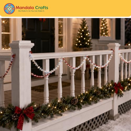 Metallic White Glitter Tinsel Garland - 30 FT x 0.75 Inch Foil Decor