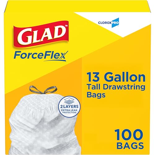 13 Gallon Tall Kitchen Drawstring Trash Bags - Tear Resistant (100 Count)