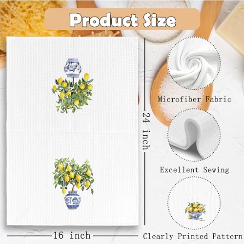 TAEDIN Lemon-1 Chinoiserie Kitchen Towels Set of 2 Blue & White 16x24 Inches