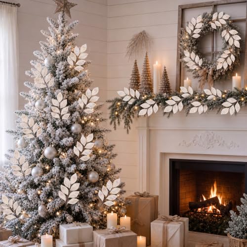 6 Pcs 17'' Pearl Christmas Tree Topper Picks - White Decor by Sosation