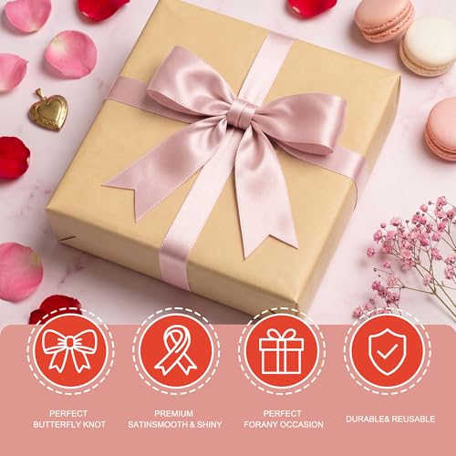 Pink Bow Garland Banner - Pre-Strung Satin Ribbon Bow Decor (6.7ft)