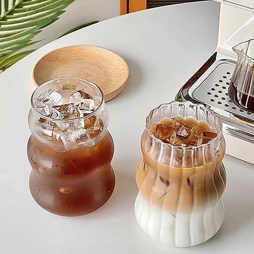 2 Pcs Ribbed Glass Cups, 18 Oz Vintage Wave Design Drinking Glassware