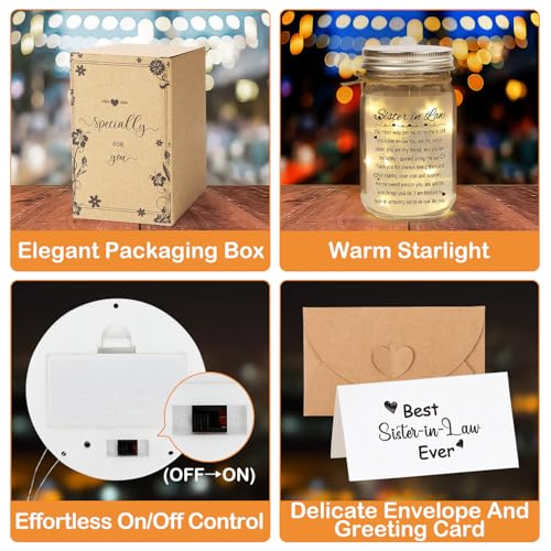 Sister-in-Law Mason Jar Night Light - Heartfelt Gift for Women - Sister-in-Law Variation