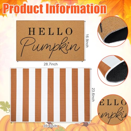 Hello Pumpkin 2-Piece Layered Doormat Set for Fall Farmhouse Entryway