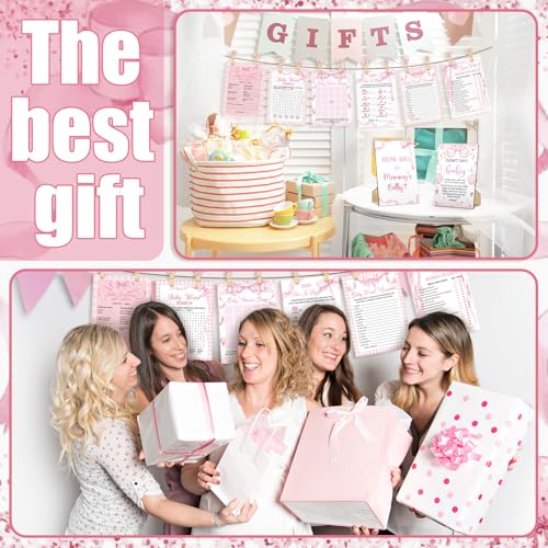 Funnymoom Pink Bow Baby Shower Games Set for Girls - 8 Fun Activities