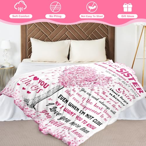 Sister Gifts Blanket 60x80 Inches - Heartfelt Sister's Love Tree Throw for Women - Birthday & Holiday Gift