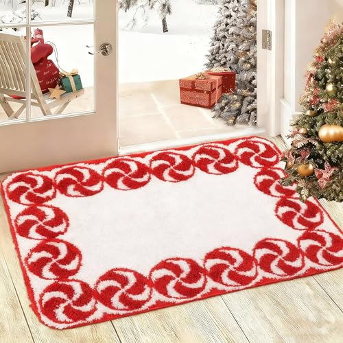 25x38 Christmas Candy Cane Swirl Bath Rug - Washable & Non-Slip Bathroom Mat