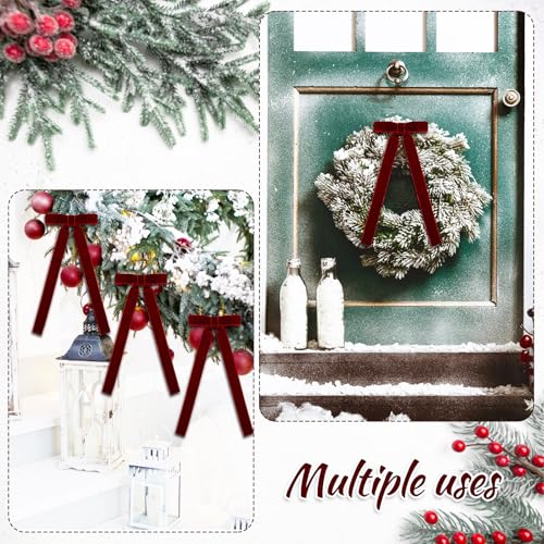 12 Pack Velvet Christmas Bows for Candlestick & Holiday Decor, Wine Red