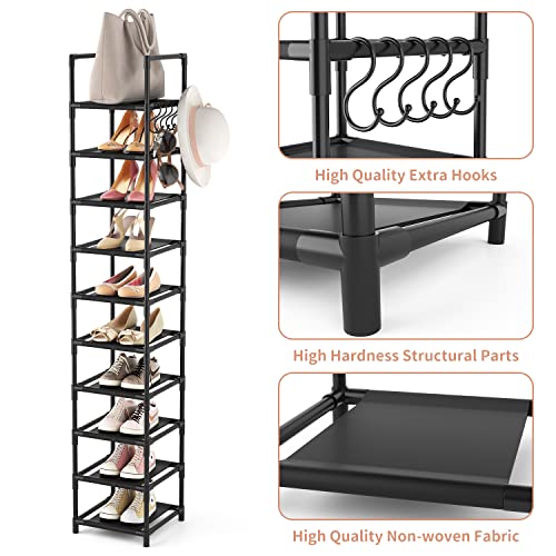 10-Tier Tall Narrow Shoe Rack, Metal Space Saving Entryway Shoe Organizer