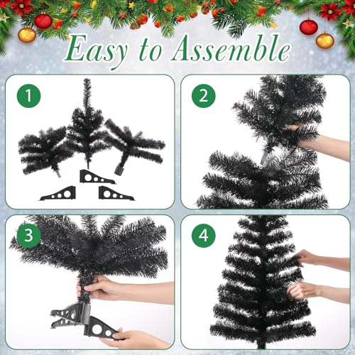 3ft Black Artificial Christmas Tree - Tabletop Pine Tree with Stand