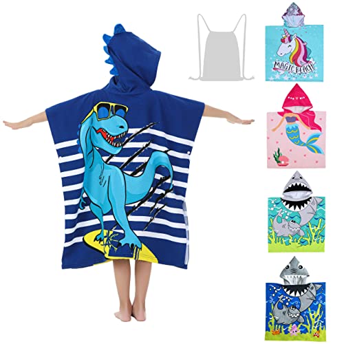 Kids Hooded Dinosaur Beach Towel – Soft Microfiber Bath Poncho Robe