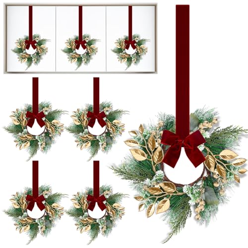 Lyrow Luxurious Style Mini Christmas Cabinet Wreaths - Pack of 8 with Ribbon Bow