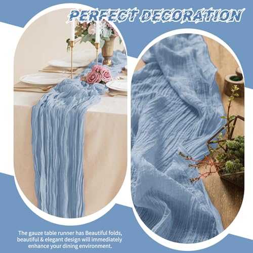10 Pack Dusty Blue Cheesecloth Table Runners 17 x 108 Inch Boho Gauze Decor